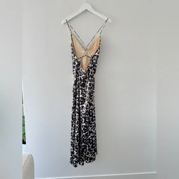 ULLA JOHNSON Evie Floral Satin Midi Dress in Raven 10